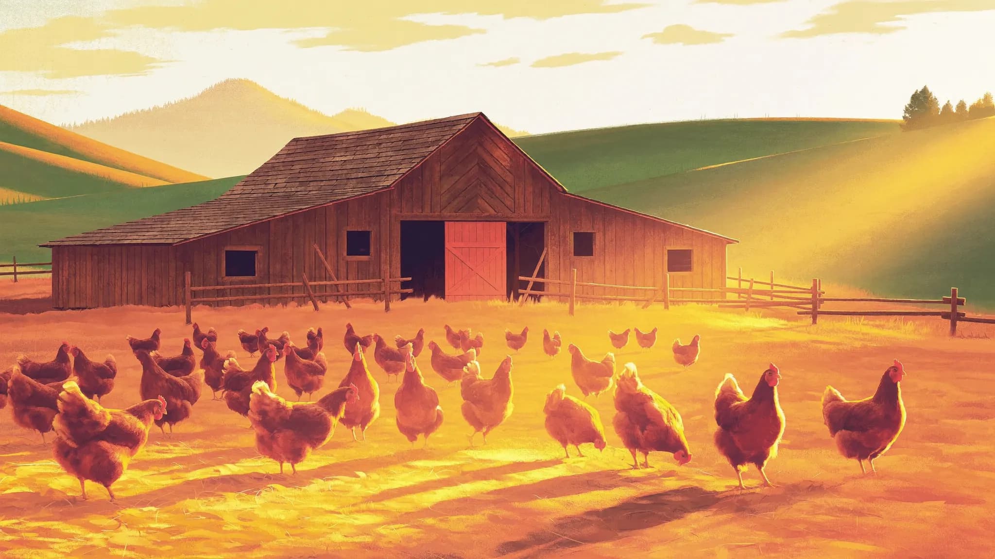 A family poultry farm at golden hour in the Georgian countryside